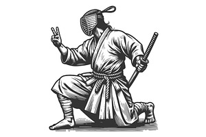 Kendo Practitioner In Victory Pose