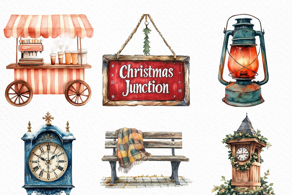 Christmas Train Station Clipart, an Illustration by Craft Nest (Photo 2 of 6)