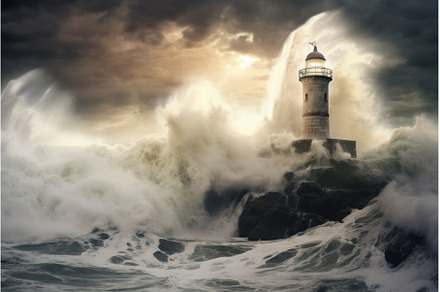 Lighthouse storm winter. Generate Ai, a Nature Photo by Ylivdesign