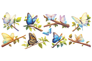Butterflies cartoon set. White blue, an Object Illustration by Stock-Smart-Start