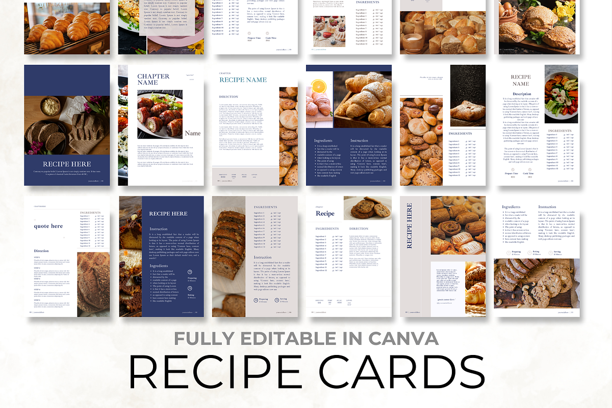 Blue Recipe Pages Canva Template, a Presentation Template by Digital By Nikoleta (Photo 1 of 16)