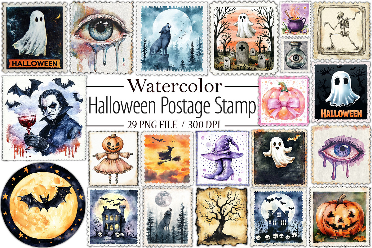 Halloween Postage Stamp Clipart, an Illustration by Libby Wishes (Photo 1 of 6)