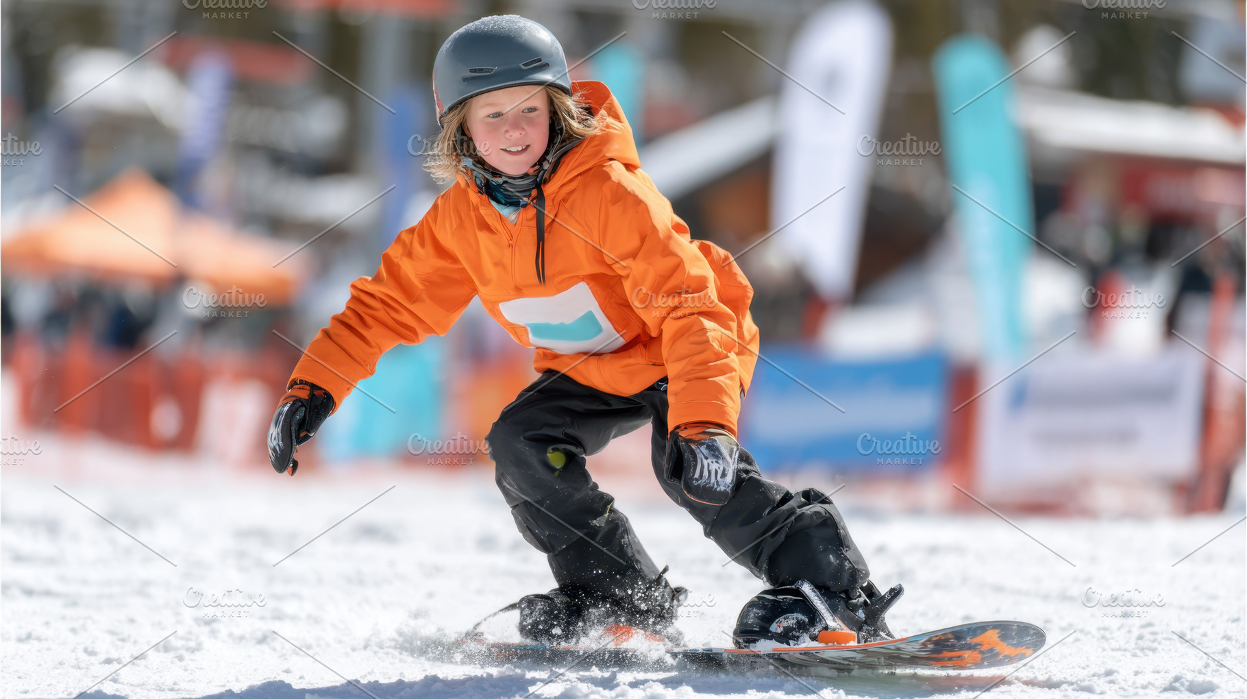Young boy snowboarding in winter, a Sports & Recreation Photo by AlyaAnd