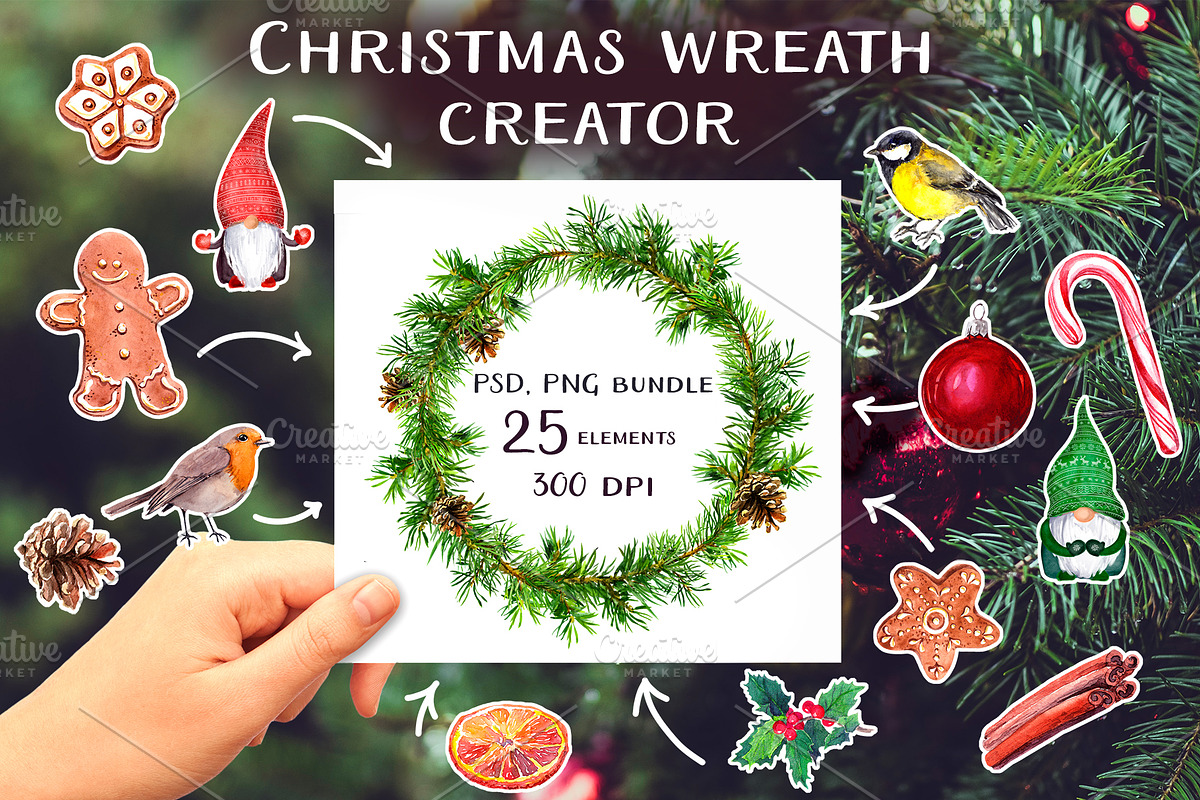 Christmas wreath creator. Watercolor, a Food Illustration by Where summer is (Photo 1 of 4)