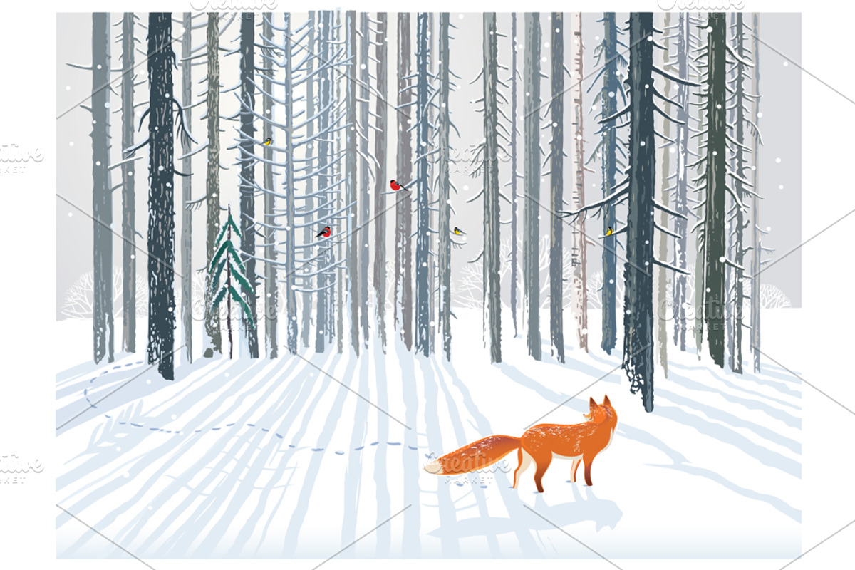 Winter forest with Fox, an Animal Illustration by Countryside life (Photo 3 of 10)
