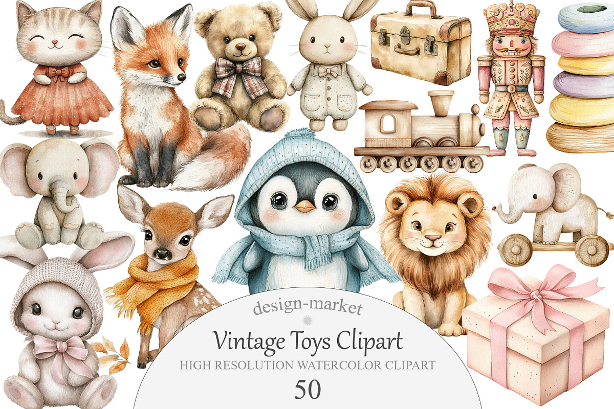 Vintage Toys Clipart, an Illustration by Design Market (Photo 1 of 5)