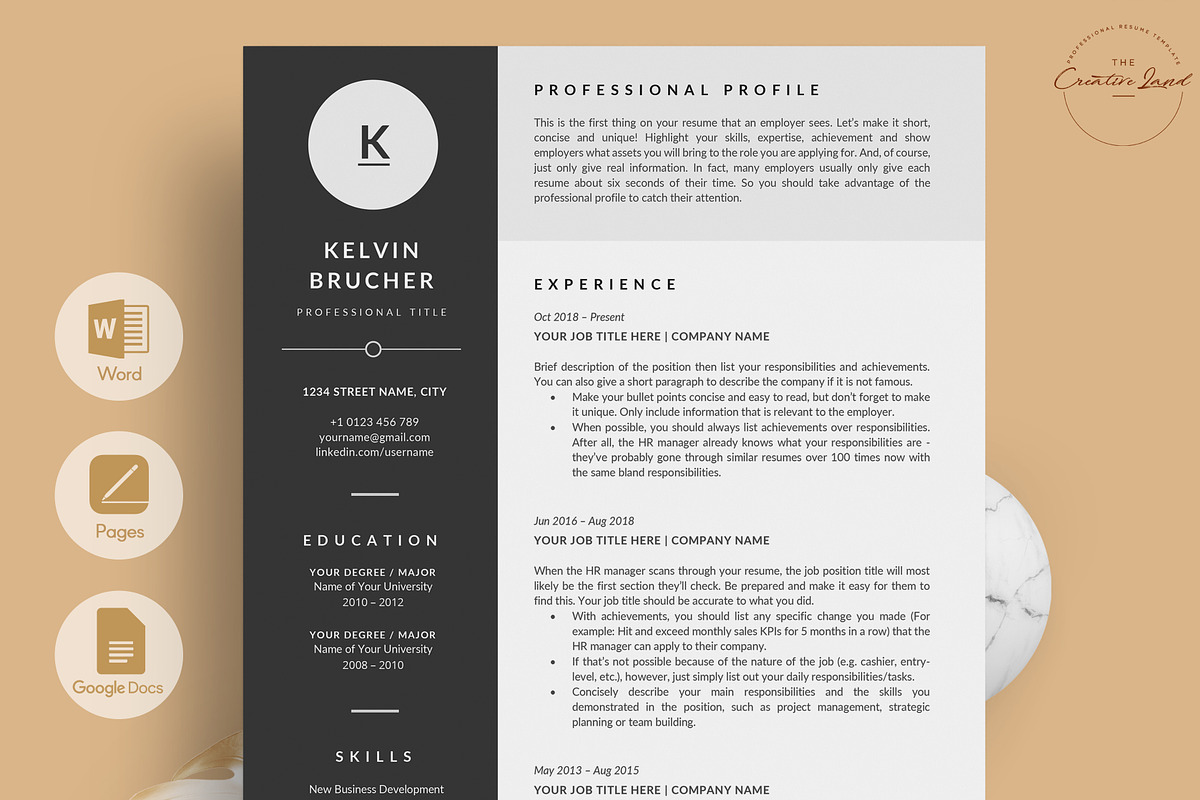 Resume/CV - The Kelvin, a Resume Template by CreativeLandStudio (Photo 1 of 8)