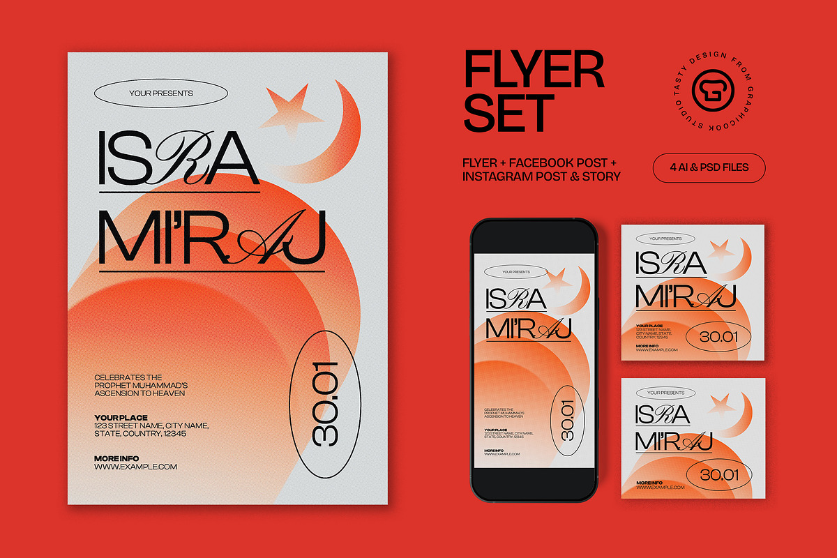 Orange Isra Mi'raj Flyer Set, a Flyer Template by graphicook (Photo 1 of 3)