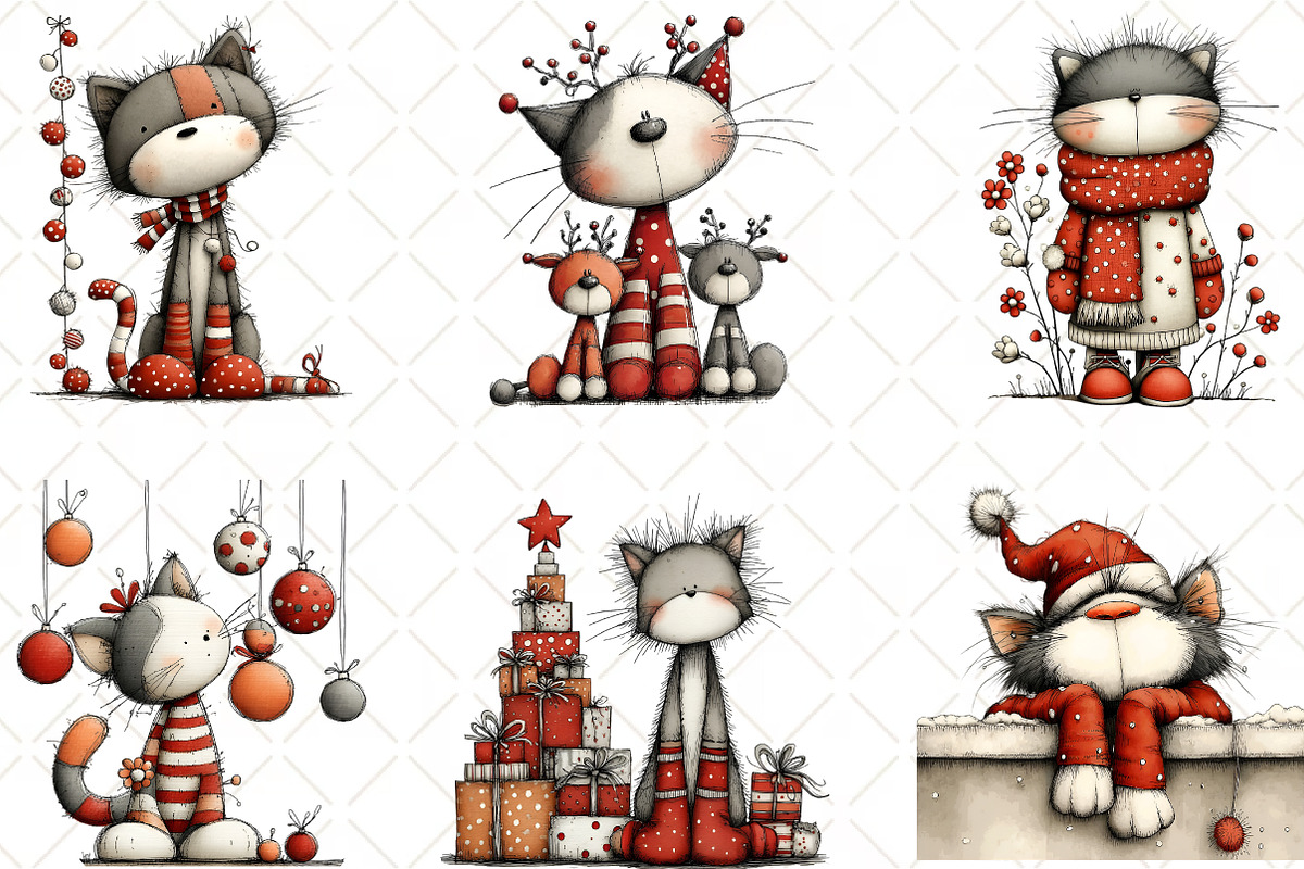 Christmas Cat Clipart, an Illustration by Black Bird Studio (Photo 6 of 6)