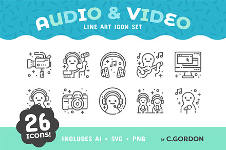 Audio & Video Line Art Icon Set