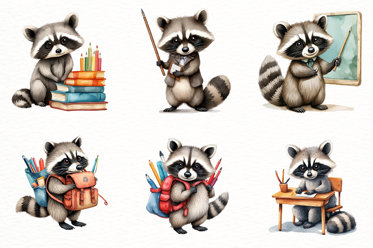 Back to School Raccoon Clipart, a Seasonal Illustration by Designworld (Photo 2 of 11)