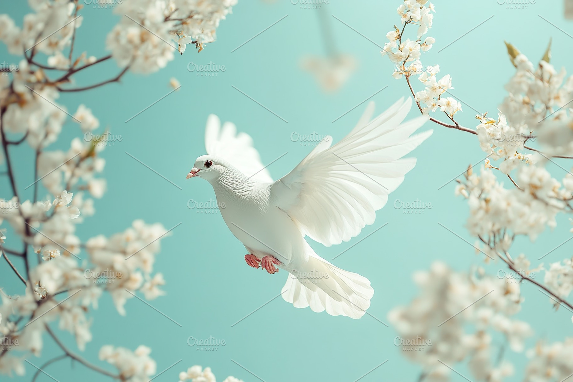 White dove flying above tree branch, an Animal Photo by AlyaAnd