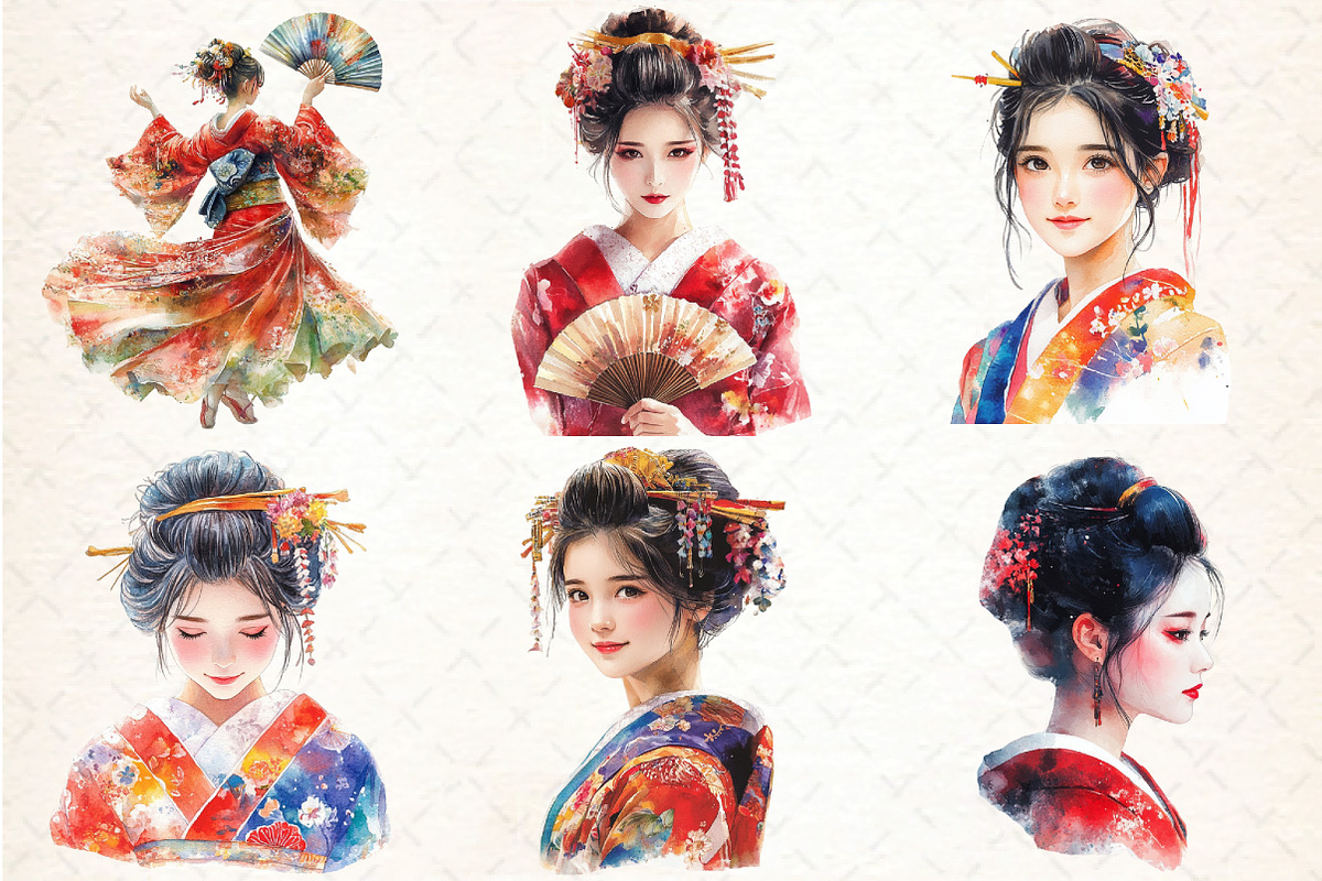 Beautiful Japanese Geisha Girl PNG, an Illustration by DreamCafeArt (Photo 3 of 7)