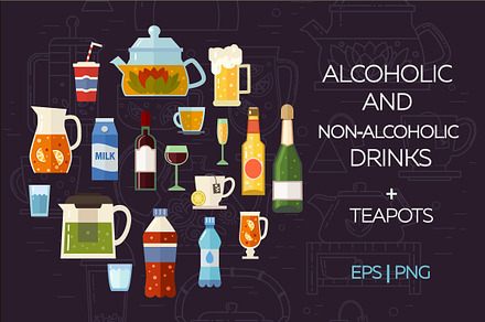 Alcoholic, non-alcoholic drinks set