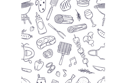 Doodle bbq seamless pattern. Grill, a Food Illustration by Valerie Bodnar