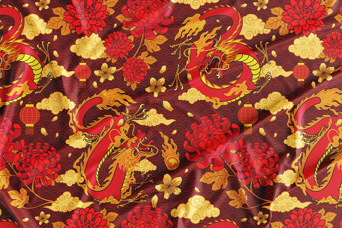 Asian Red Dragon Seamless Pattern, a Pattern Graphic by bazzier_graphik (Photo 2 of 5)