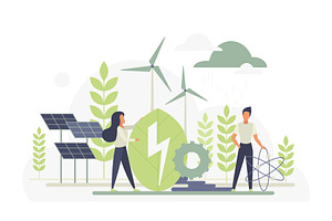 People promoting green renewable, an Illustration by Lemberg Vector