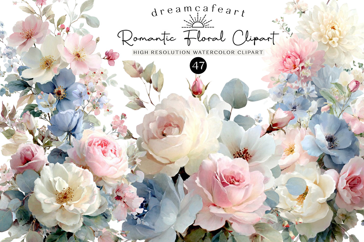 Romantic Pastel Floral Clipart Set, an Illustration by DreamCafeArt (Photo 1 of 6)