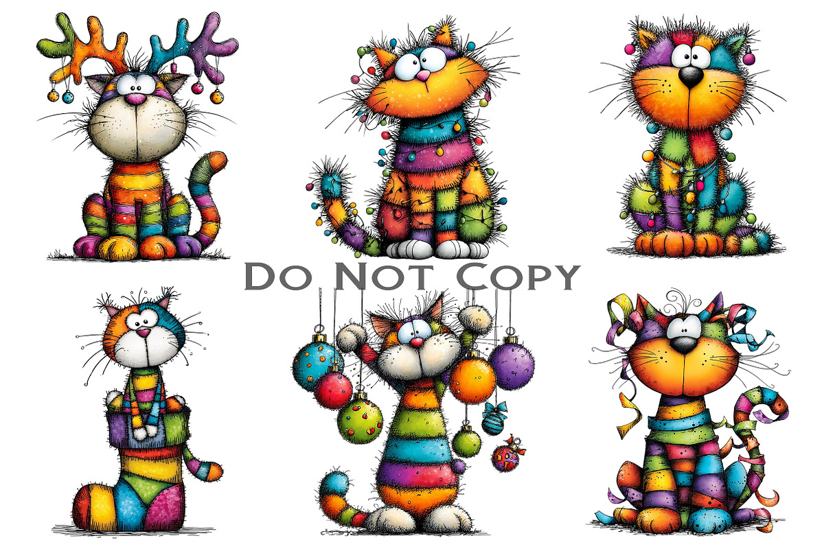 Rainbow Christmas Cat Clipart, an Illustration by Craft Nest (Photo 2 of 9)