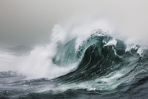 Massive waves surge and crash, creat, a Photo by Tanuart