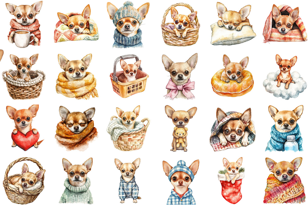 Cozy Chihuahua Clipart Set, an Illustration by Sublimation Artist (Photo 2 of 6)