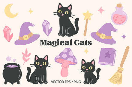 Cute Witchy Cat Clipart & Vector