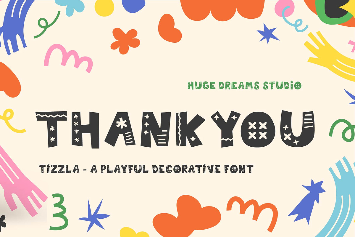 Tizzla – Cute Deco Sans Serif Font, a Symbol Font by Huge Dream Studio (Photo 8 of 8)