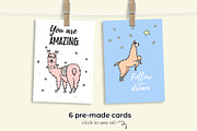 Cute llamas: big clipart&pattern set, an Animal Illustration by Pikovit (Thumbnail 8 of 11)