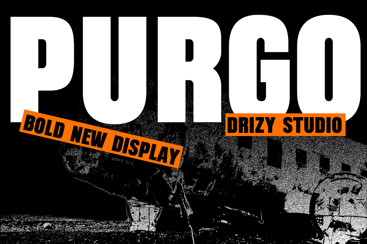 Purgo – Bold New Display Font, a Sans Serif Font by Drizy (Photo 1 of 9)
