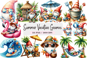 Summer Vacation Gnomes Beach Clipart, a Seasonal Illustration by DreamArtGraphic