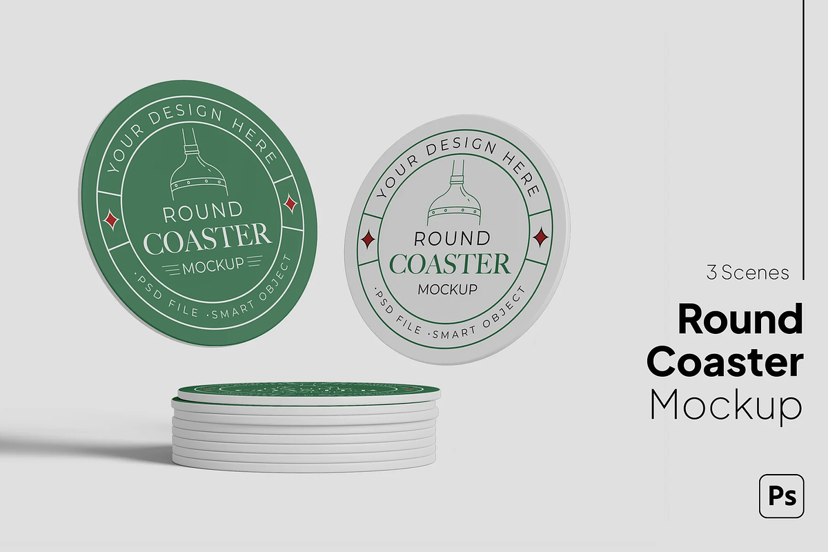 Round Coaster Mockup, a Household Mockup by graphicsauce (Photo 1 of 4)