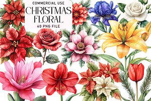 Watercolor Christmas Floral Clipart, an Illustration by Daily.Designs