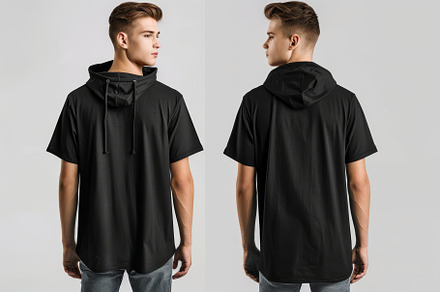 A young man confidently models a sle, a Photo by Tanuart
