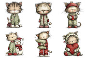 Winter Pajama Cats Clipart, an Illustration by Craft Nest (Thumbnail 4 of 11)