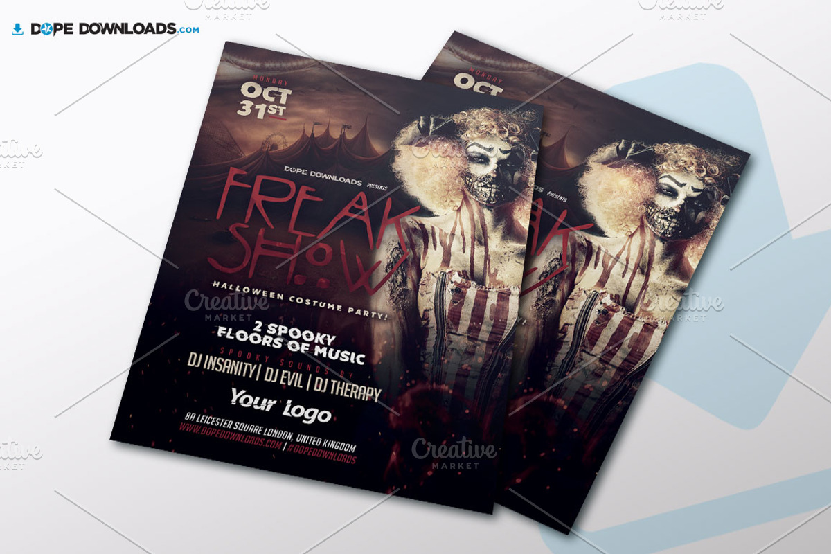 Freak Show Hallooween Flyer Template, a Flyer Template by DopeDownloads (Photo 2 of 3)