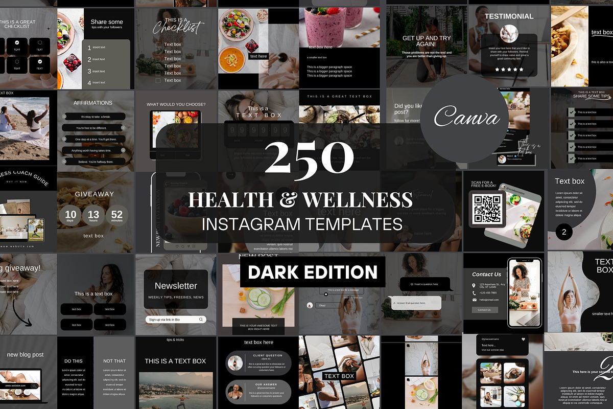 Dark Wellness Instagram Templates, a Social Media Template by SociallyyCreative (Photo 1 of 10)