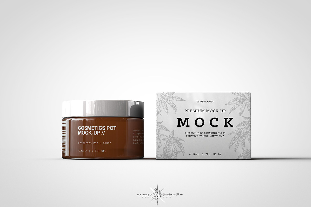 Amber Cosmetics Pot & Box Mock-Up, a Packaging Mockup by TSOBG (Photo 10 of 21)