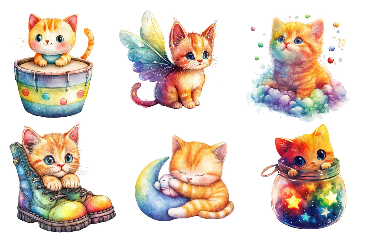 Cute Rainbow Baby Cats PNG, an Illustration by SinaCreation (Photo 3 of 5)