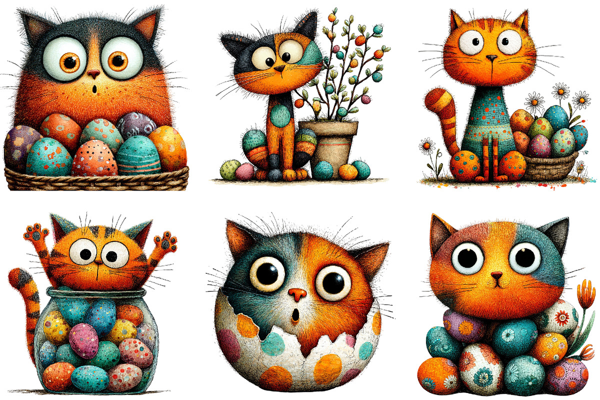 Whimsical Spring Cat Clipart Bundle, an Illustration by Sublimation Artist (Photo 5 of 7)