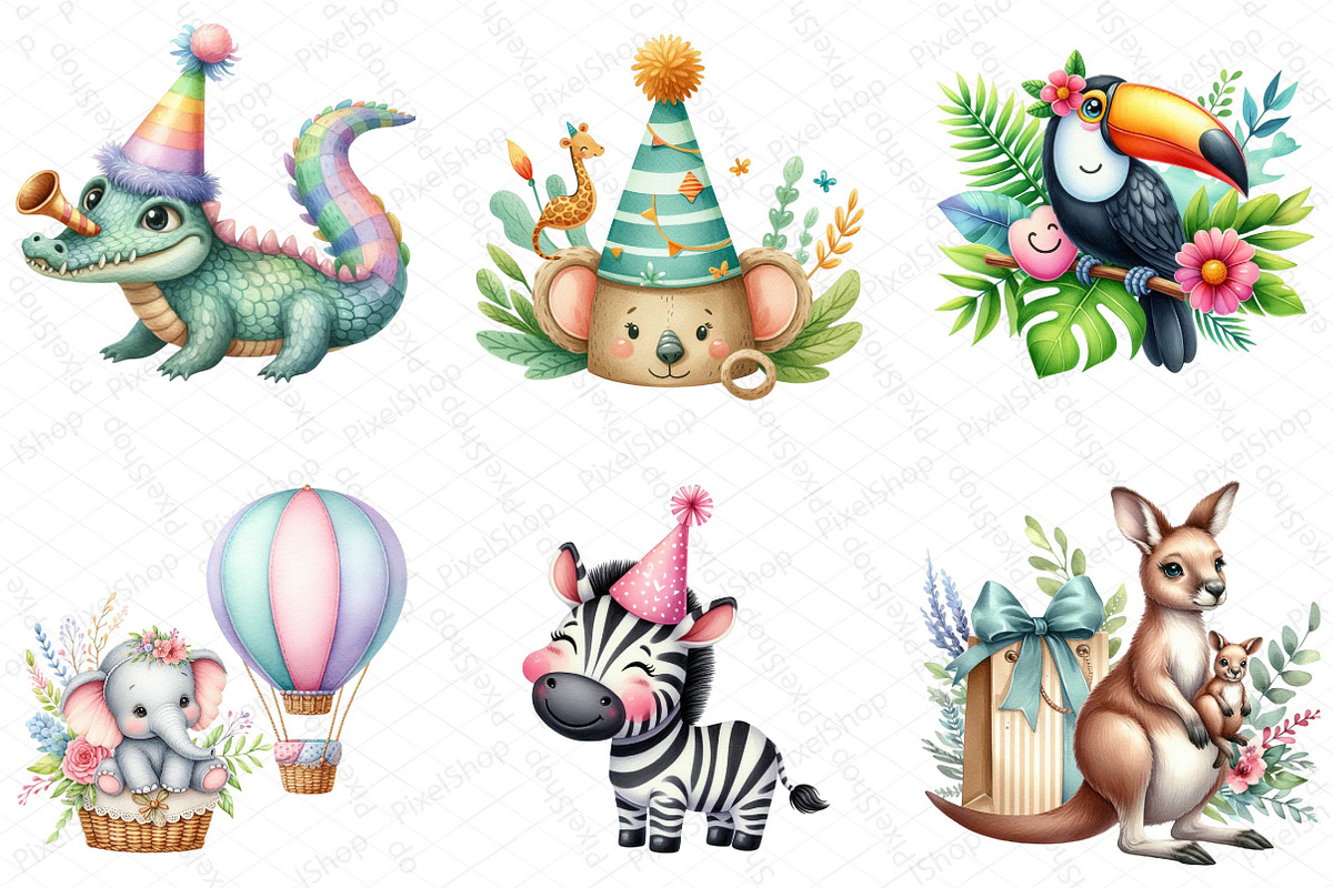 Watercolor Cute Zoo Clipart, an Illustration by DreamPrint404 (Photo 2 of 5)