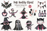 Pink Halloween Watercolor Clipart, a Seasonal Illustration by Maysa Art (Thumbnail 2 of 6)