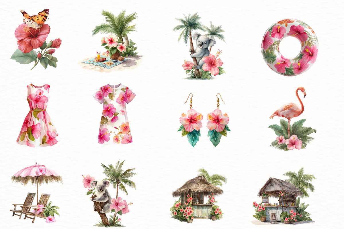 Watercolor Summer Tropical Clipart, an Illustration by Designworld (Photo 3 of 5)