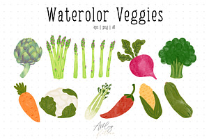 Watercolor Veggies With & W/o Faces