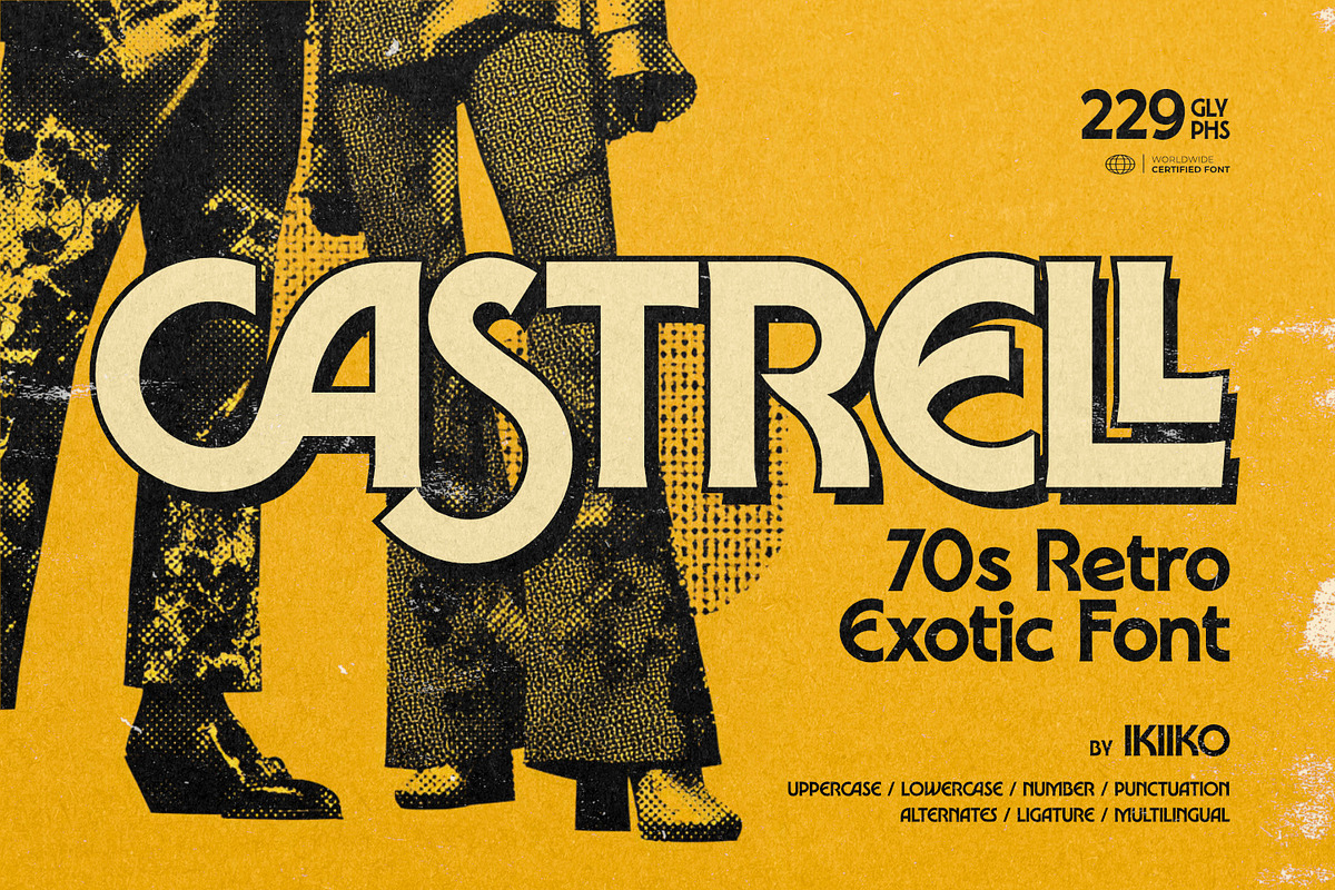Castrell - 70s Retro Exotic Font, a Sans Serif Font by ikiiko (Photo 1 of 7)