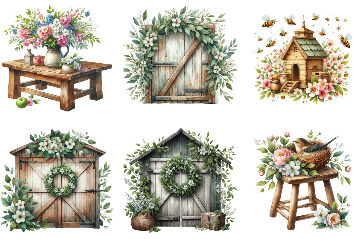 Rustic Vintage Farmhouse Spring, an Illustration by DreamArtGraphic (Photo 2 of 4)