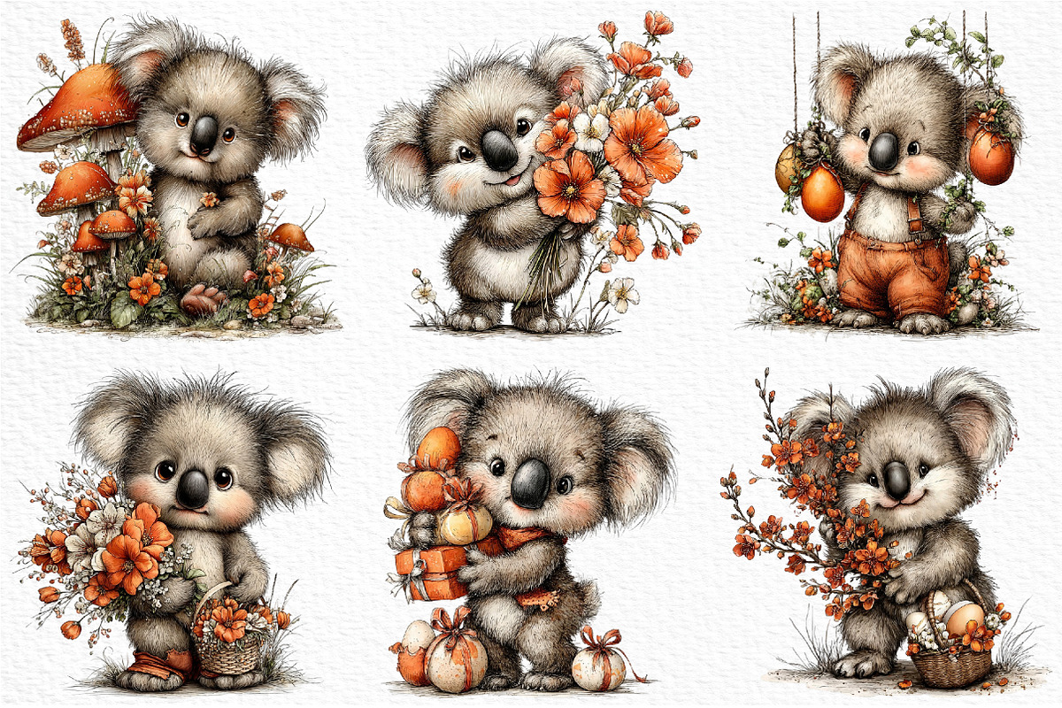 Whimsical Easter Koala Clipart Png, an Illustration by Craft Nest (Photo 5 of 12)