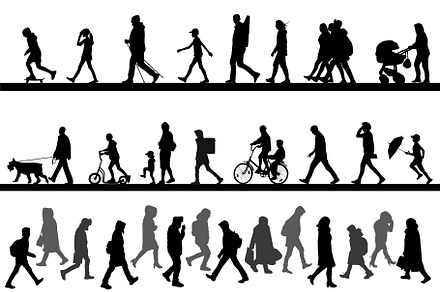 silhouettes of walking people