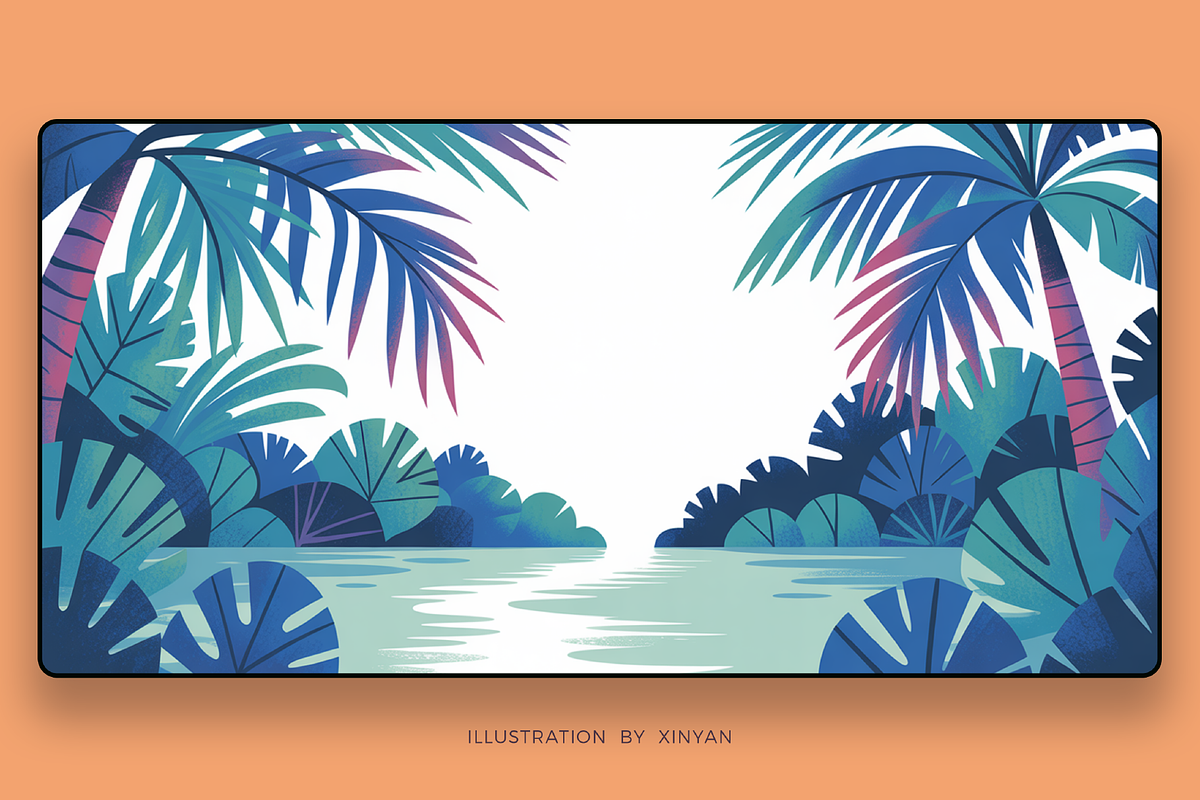 Exotic Jungle River Scene Illustrati, a Decorative Illustration by Xinyan Studio (Photo 1 of 3)