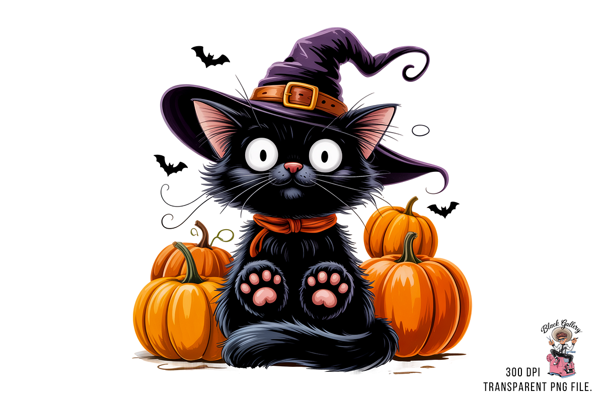 Halloween Cat with Witch Hat PNG, a Graphic by Clipart Bloom (Photo 9 of 11)