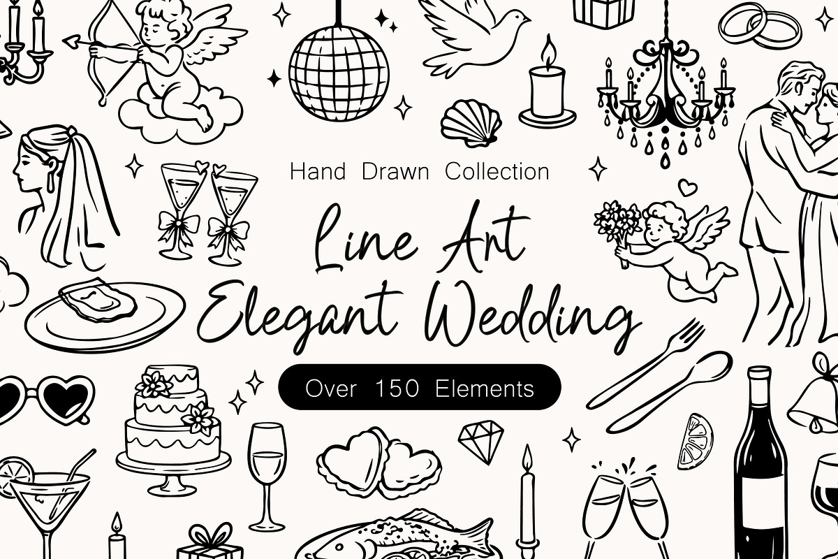 Hand Drawn Elegant Wedding 150+ SVG, an Object Illustration by DreamoraArt (Photo 1 of 12)
